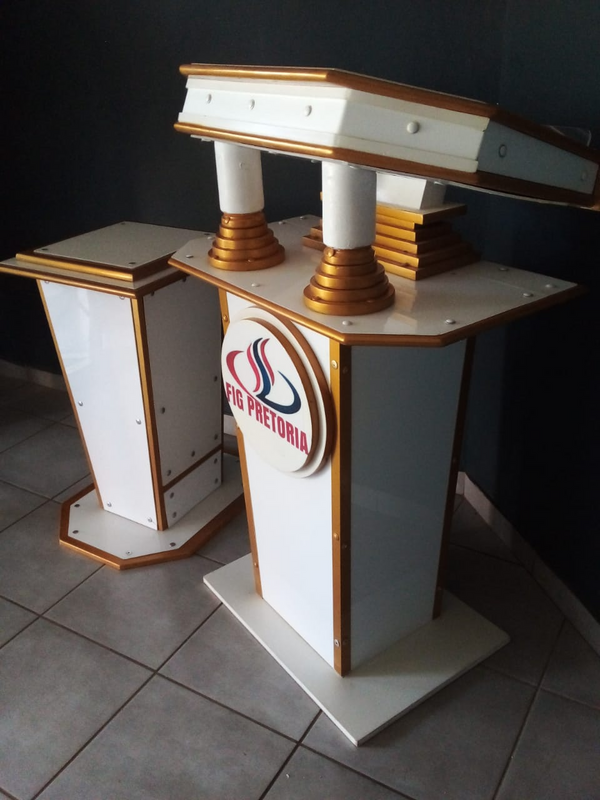 LOOK AT THIS LOVELY WHITE AND GOLD PULPIT COMBO! WOW!