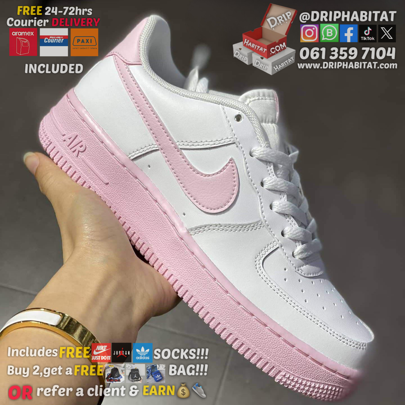 Nike air force 1 pink swoosh and sole