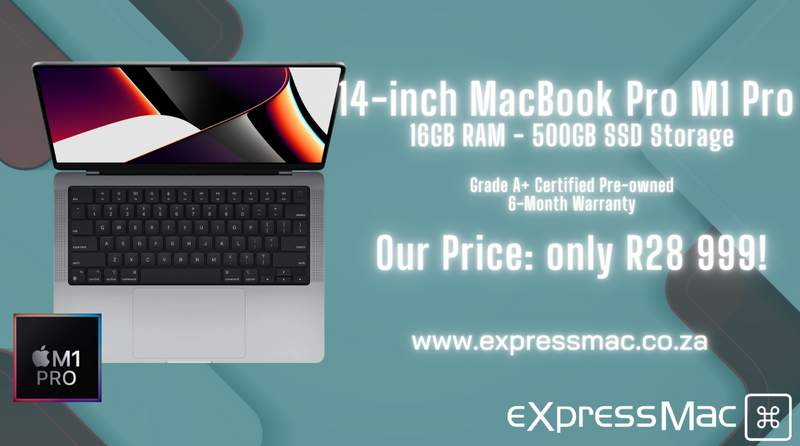 MacBook Pro 14-inch M1-16GB RAM–500GB (2021) Space Grey, Mint with 6-Month Warranty. DBV