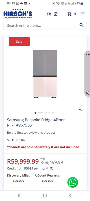 Samsung Bespoke 4 door refrigerator