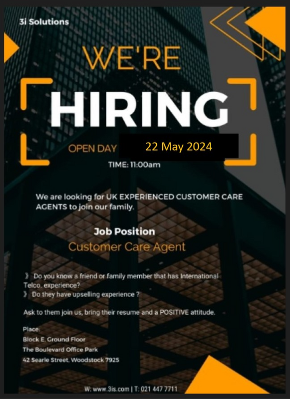 3iSolutions Open Day - Vacancies - Wednesday, 22 May 2024