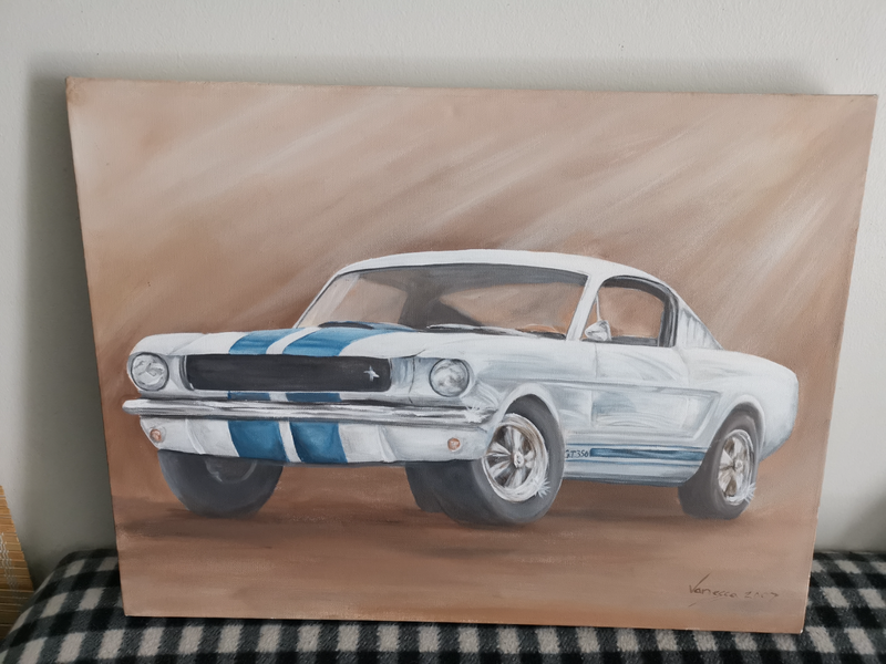 Oil painting Ford mustang on canvas