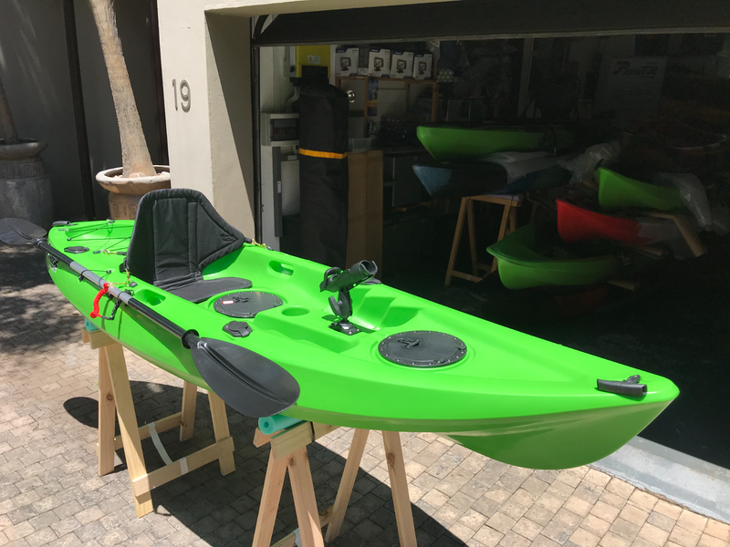 Pioneer Kayak AA2 single incl. seat, paddle, leash, and rod holder, Mango Green colour, NEW!