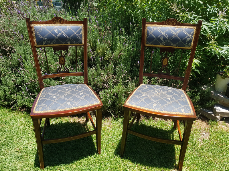 X2 Edwardian Inlaid Side Chairs.