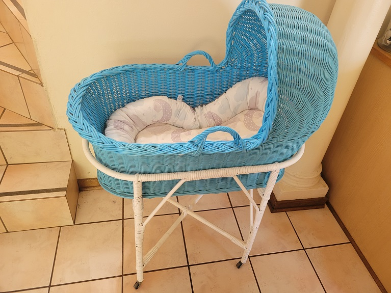 Bargain ! Vintage Baby Wicker Bassinet with stand on wheels ! Beautiful!