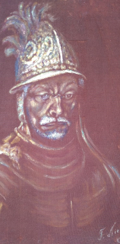 Vintage Painting of Man with the Golden Helmet on Velvet