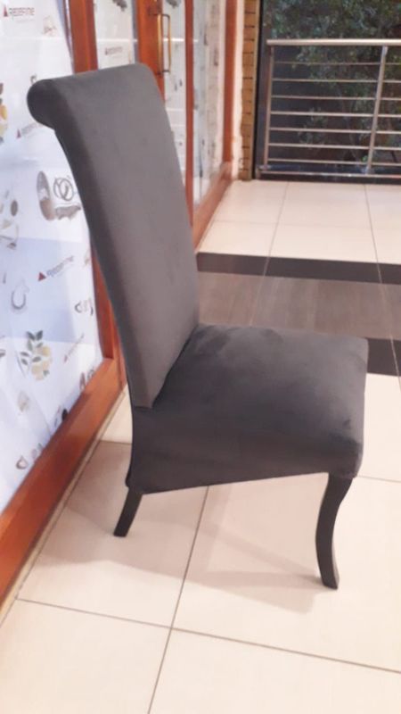 New grey velvet dining chairs