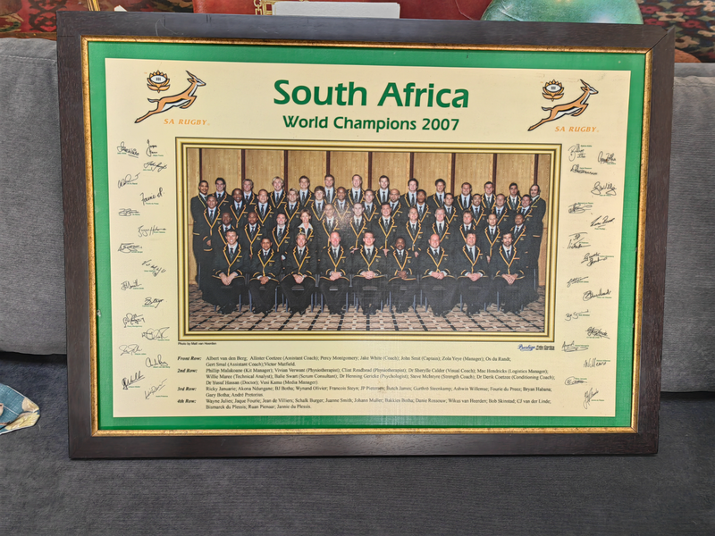Framed &amp; Signed South Africa World Rugby Champions 2007 Memorabilia
