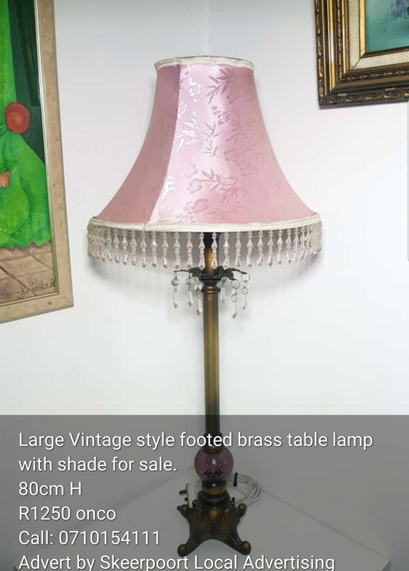 Large Vintage styled footed brass table lamp for sale