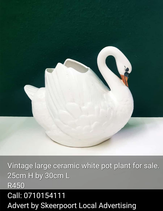 Vintage large ceramic white pot plant for sale.