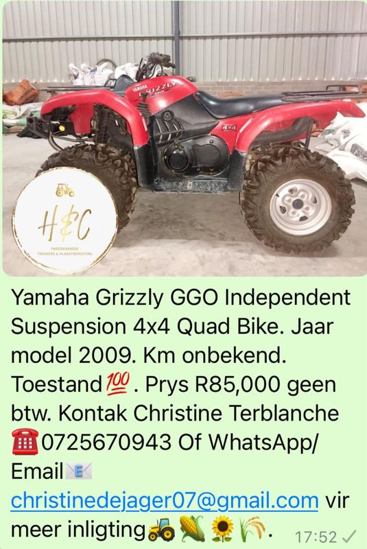Yamaha Grizzly Independent Suspension 4x4 Quad Bike.
