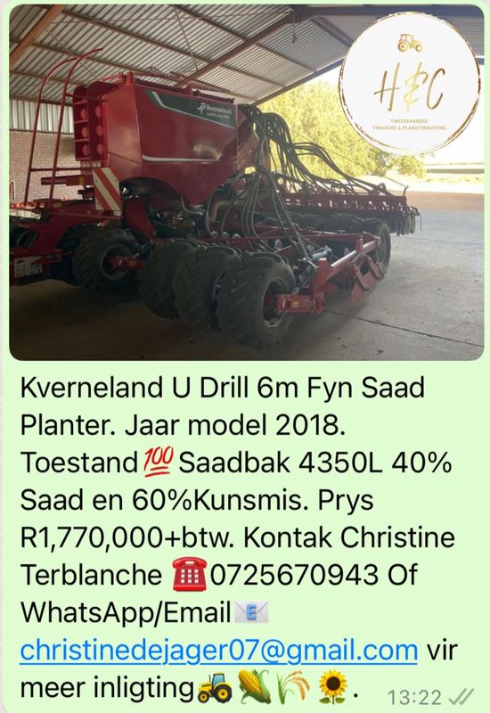 Kverneland U Drill 6m Fyn Saad Planter.