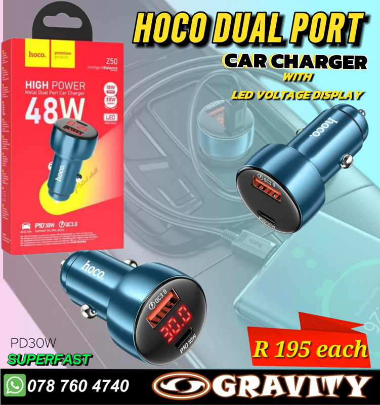 Hoco. DUAL PORT CAR CHARGER - FAST CHARGING - GRAVITY ELECTRONICS DURBAN