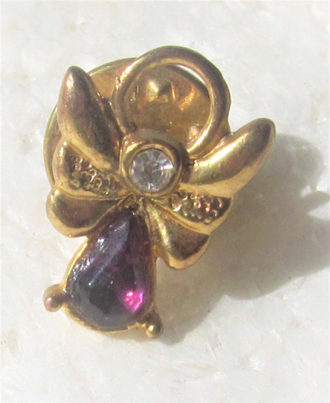 Vintage - Guardian Angel Cubic Zirconia and Amethyst February Birthstone Metal Lapel or Hat Pin