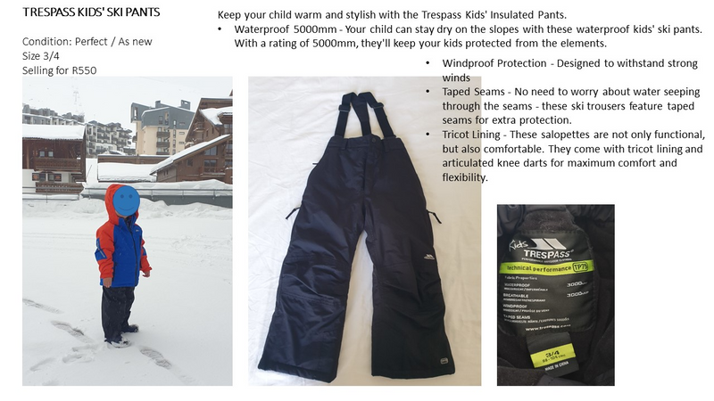 Winter / Snow / Ski Clothes and accessories - KIDS CLOTHES (TRESSPASS and KWAY)