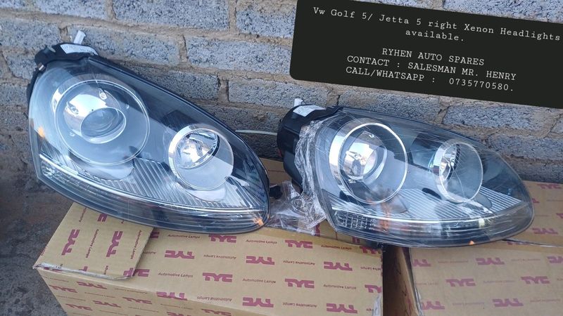 Vw Golf 5/ Jetta 5 right Xenon Headlights available.RYHEN AUTO SPARESCONTACT : SALESMAN MR. HENRYCAL