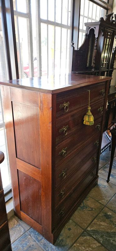 Edwardian Walnut Wellington Chest of Drawers