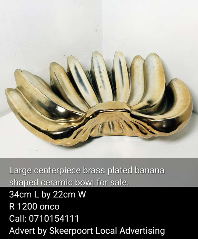 Large centerpiece brass plated banana shaped bowl for sale