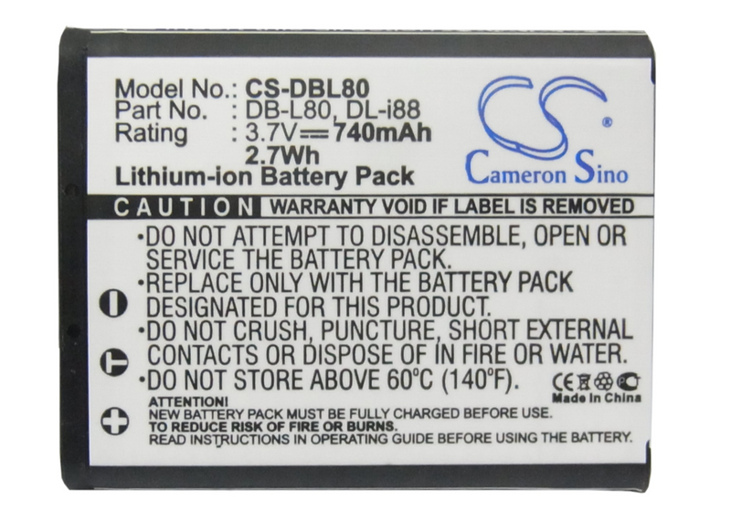 Camera Battery CS-DBL80 for SANYO DB-L80 etc.