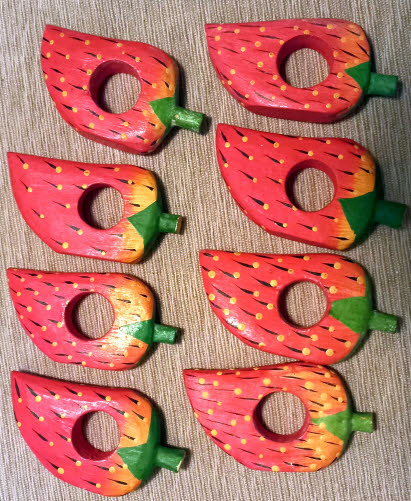 Retro 1980’s Indonesian Hand carved, painted wooden Strawberry x8 Napkin Holders &amp; Candle