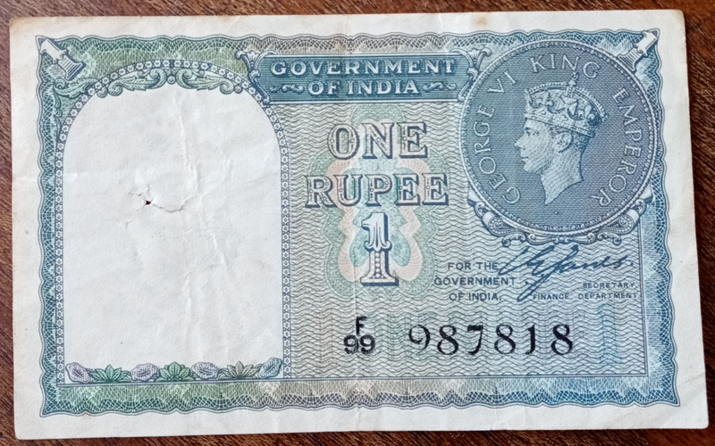 1940 India 1 Rupee note