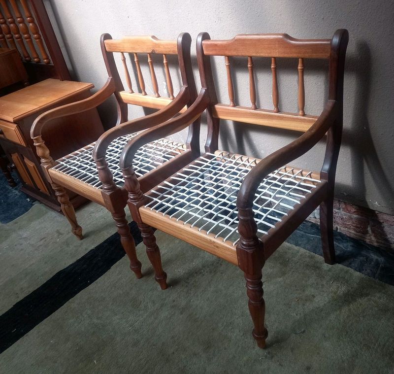 Set of 2 x blackwood riempies arm chairs