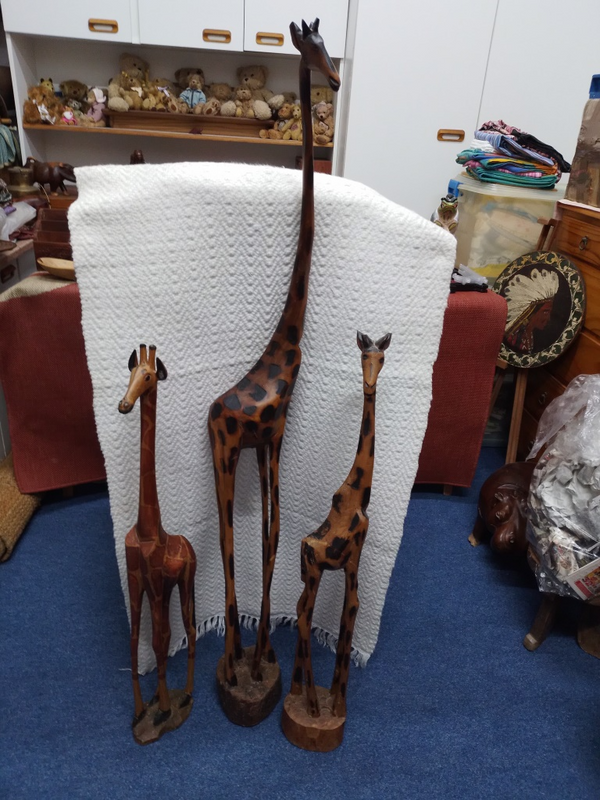 African Giraffe Wood Carvings x 3