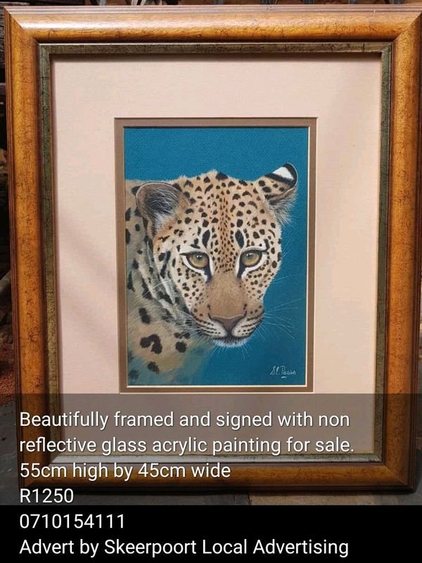 Beautifully framed and signed non reflective glass acrylic painting for sale