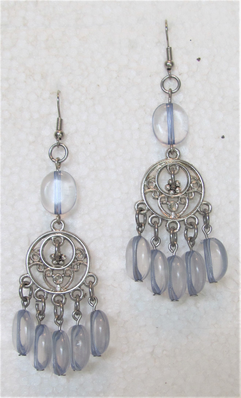 Handmade Blue and Silver Toned Dangle Earrings