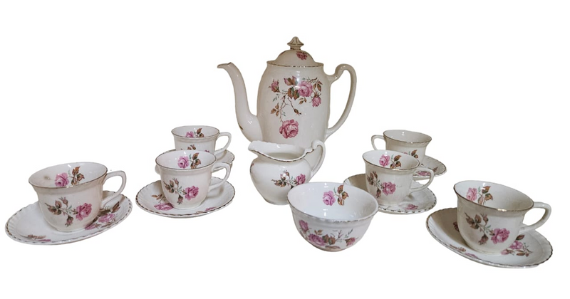 Old English Johnson Bros 16 PC coffee set with Pink Roses