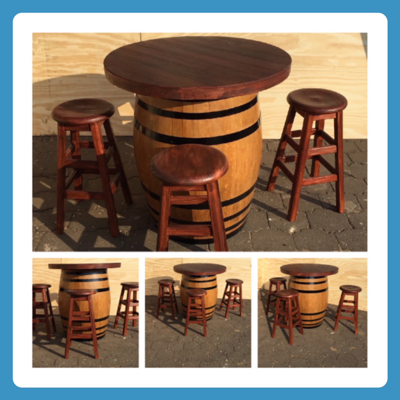 Wine   Barrel with top Cottage series 1000 Combo 4 Stools - Stained