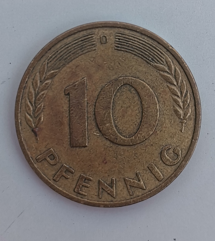 1966 German 10 Pfennig Bank deutscher Länder (D) (Germany, FRG) Coin For Sale