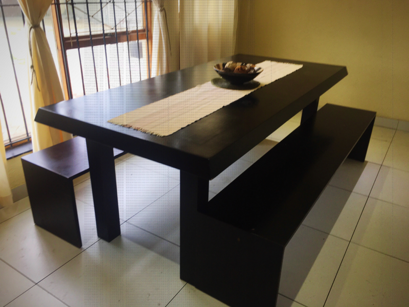 Black Wooden Dining Table &amp; Benches