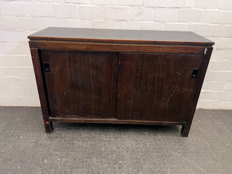 Antique Wooden Sliding Door Dresser with Three Drawers - REDUCED- A47432