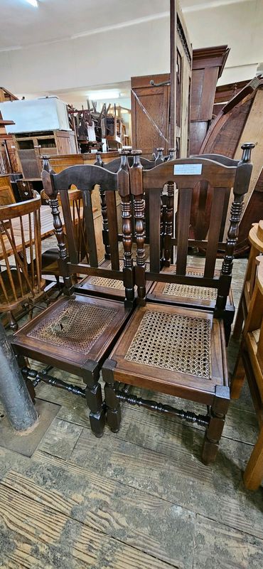 4 x Antique Stinkwood Rattan-seat Chairs EACH