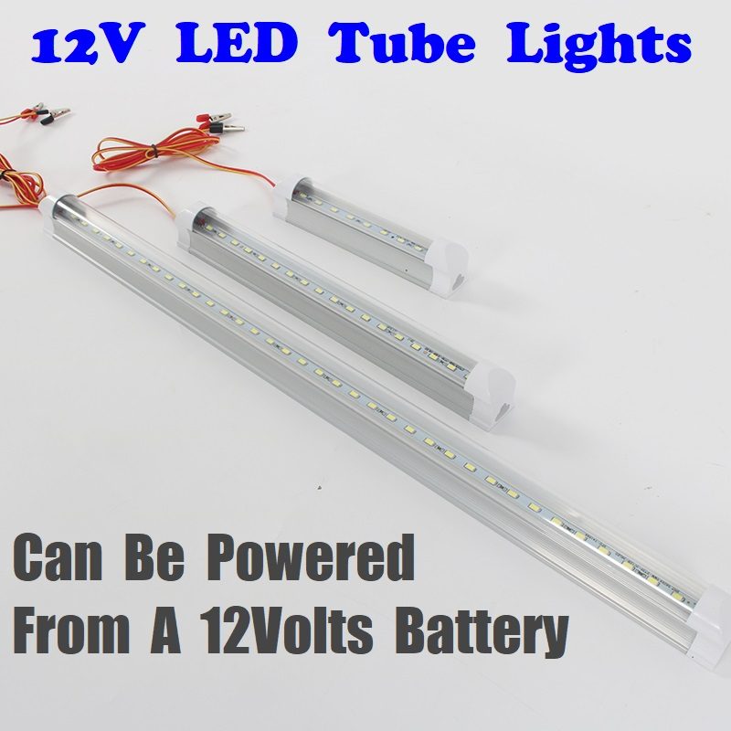 12V LED Tube Lights Complete With Alligator Clips and Leads Clear Cover. Perfect For Loadshedding.
