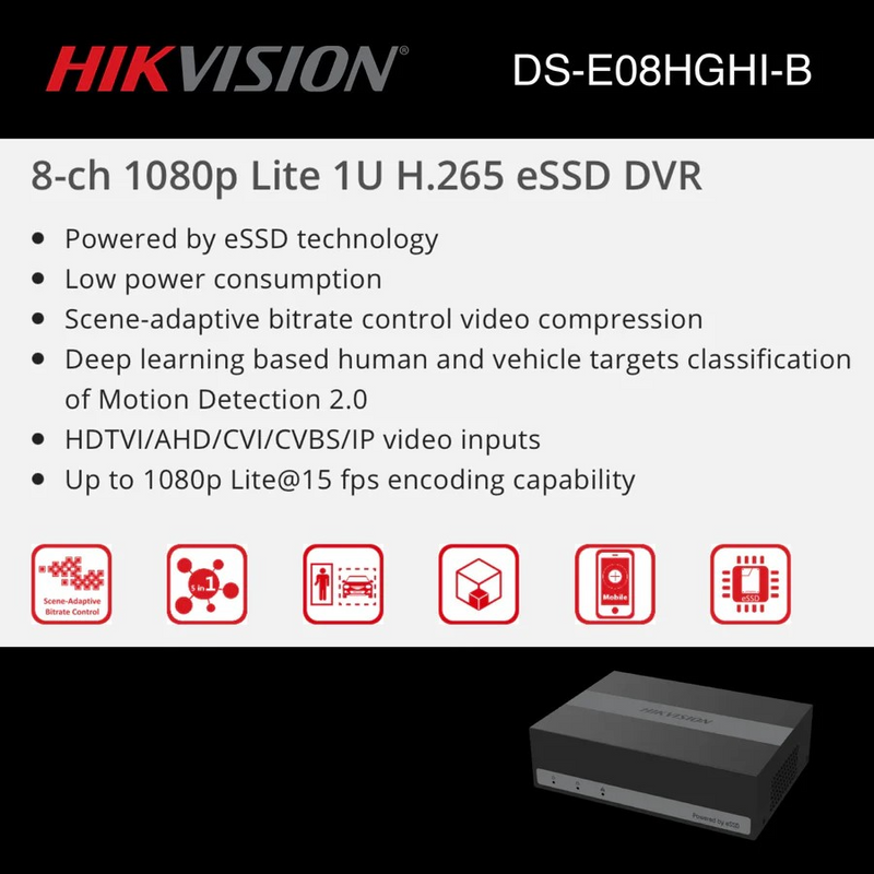 Hikvision 8 Channel TURBO HD ESSD DVR - 512GB for R 1999