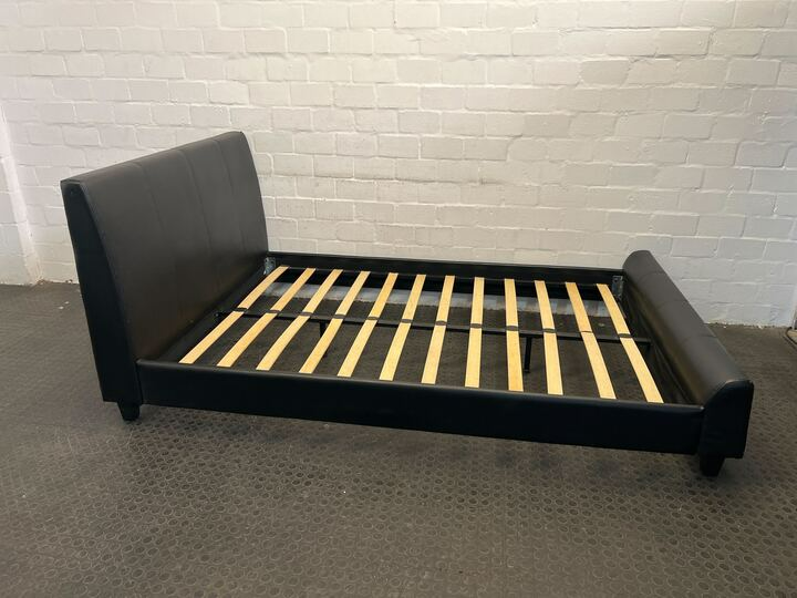 Black Cushioned Sleigh Double Bed Frame (Minor Fabric Tear)- A50769