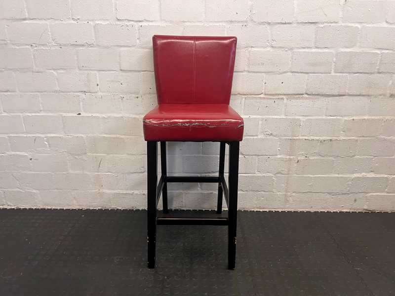 Red Faux Leather Bar Stool with Wooden Legs (Slight Damage to Leather)-