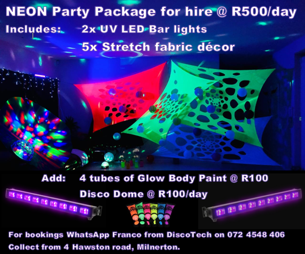 NEON Party Package with UV lights and Neon stretch décor