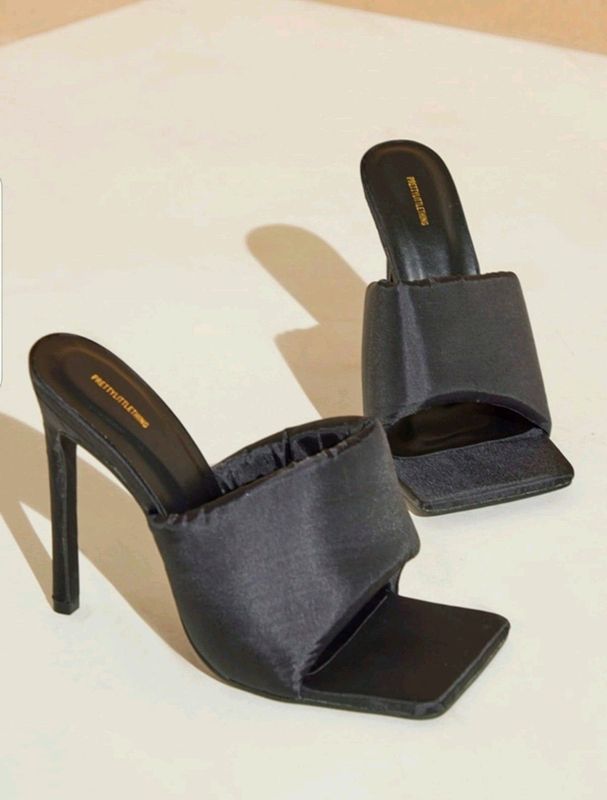 Black wide fit nylon padded strap mules