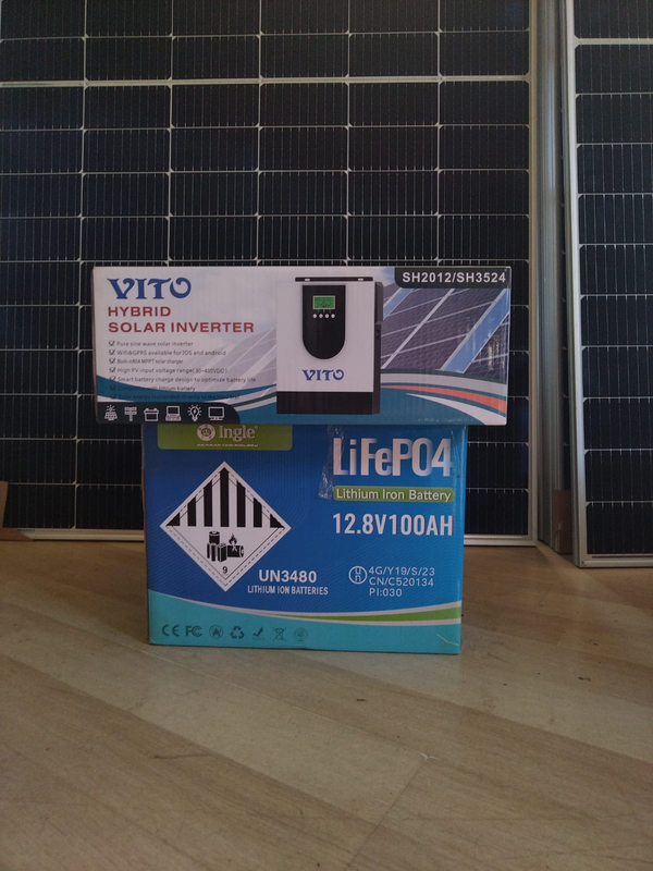 2kw Vito Hybrid solar inverter&#43;12.8v 100ah Ingle Lithium battery