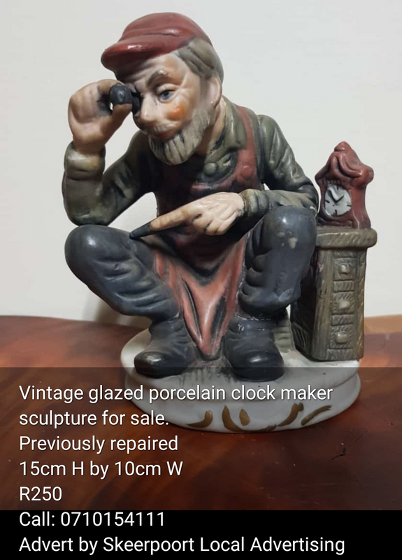 Vintage glazed porcelain clock maker sculpture for sale