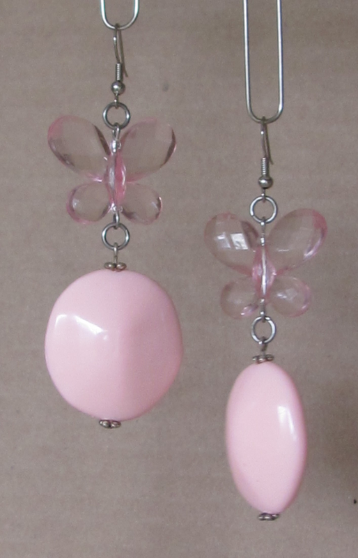 Handmade Pink Butterfly and Disc Drop Earrings