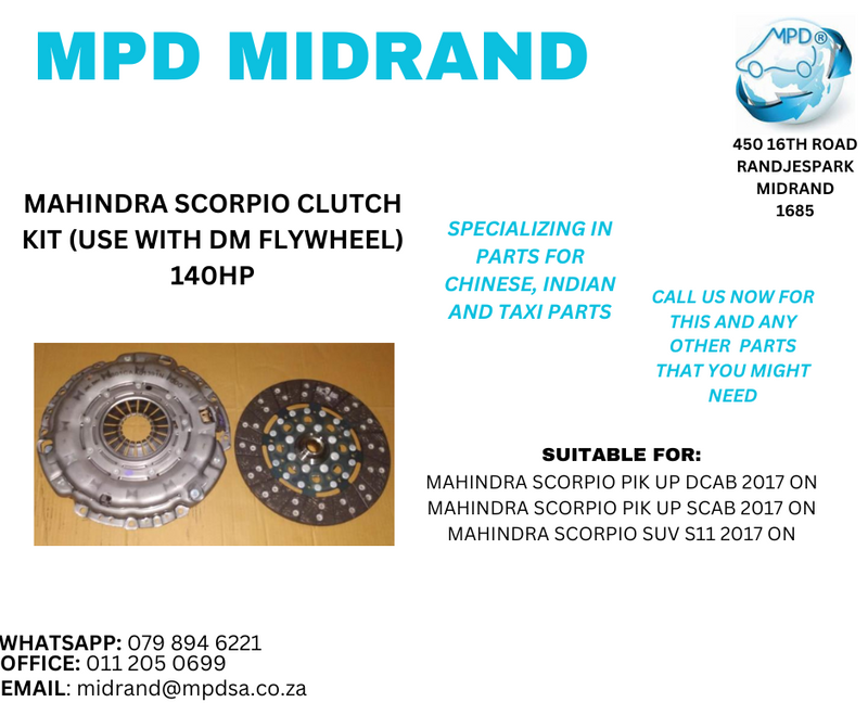 Mahindra Scorpio Pik Up  - Clutch Kit (Use With DM Flywheel) 140HP