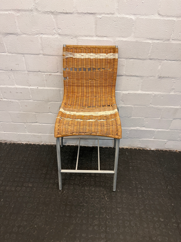 Brown Wicker Chair with White Striped Mesh and Rope Tied Seating- A50164