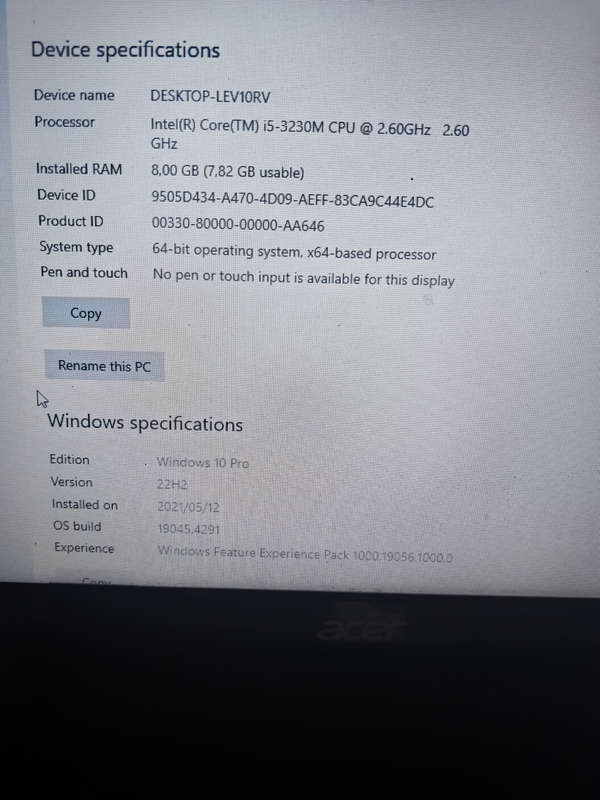 I5 Acer laptop 3gen