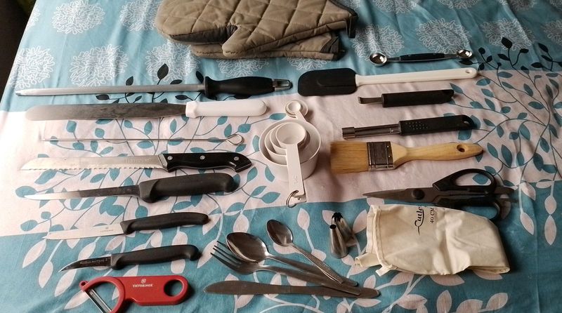 Victorinox chef knife set, oven gloves, measure cup&amp; spoons, etc