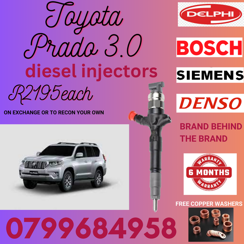 TOYOTA PRADO 3.0 DIESEL INJECTORS/ WE RECON AND SELL ON EXCHANGE