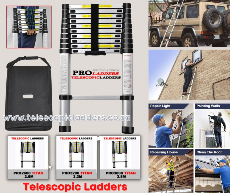 High quality telescopic extendable ladders. 2.6m, 3.2m and 3.8m.